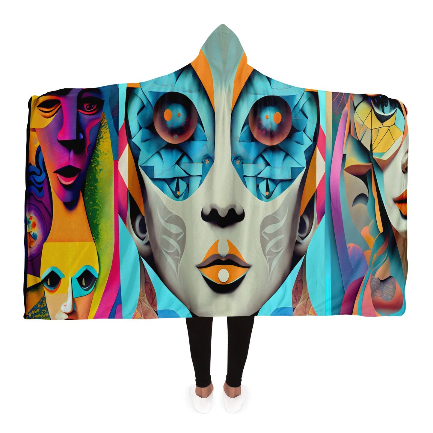 Hooded Blanket - AOP Kukloso Cubist Faces No 5 - Free Shipping