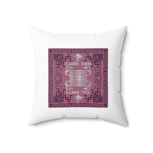 Spun Polyester Square Pillow Kukloso Greek Border 'Carpe Diem' No 12 - Free Shipping