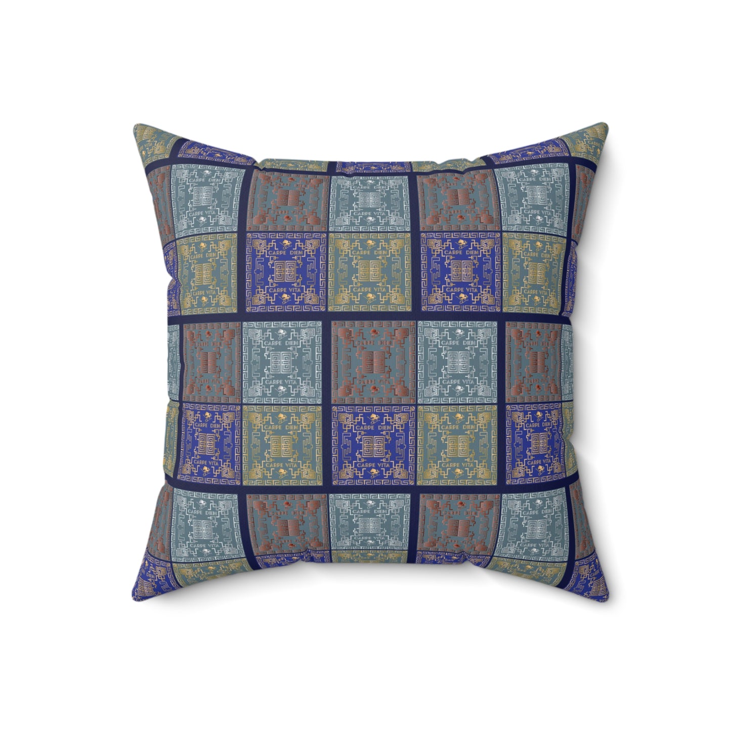 Spun Polyester Square Pillow Kukloso Greek Border Designs 'Carpe Diem' No 1 - Free Shipping