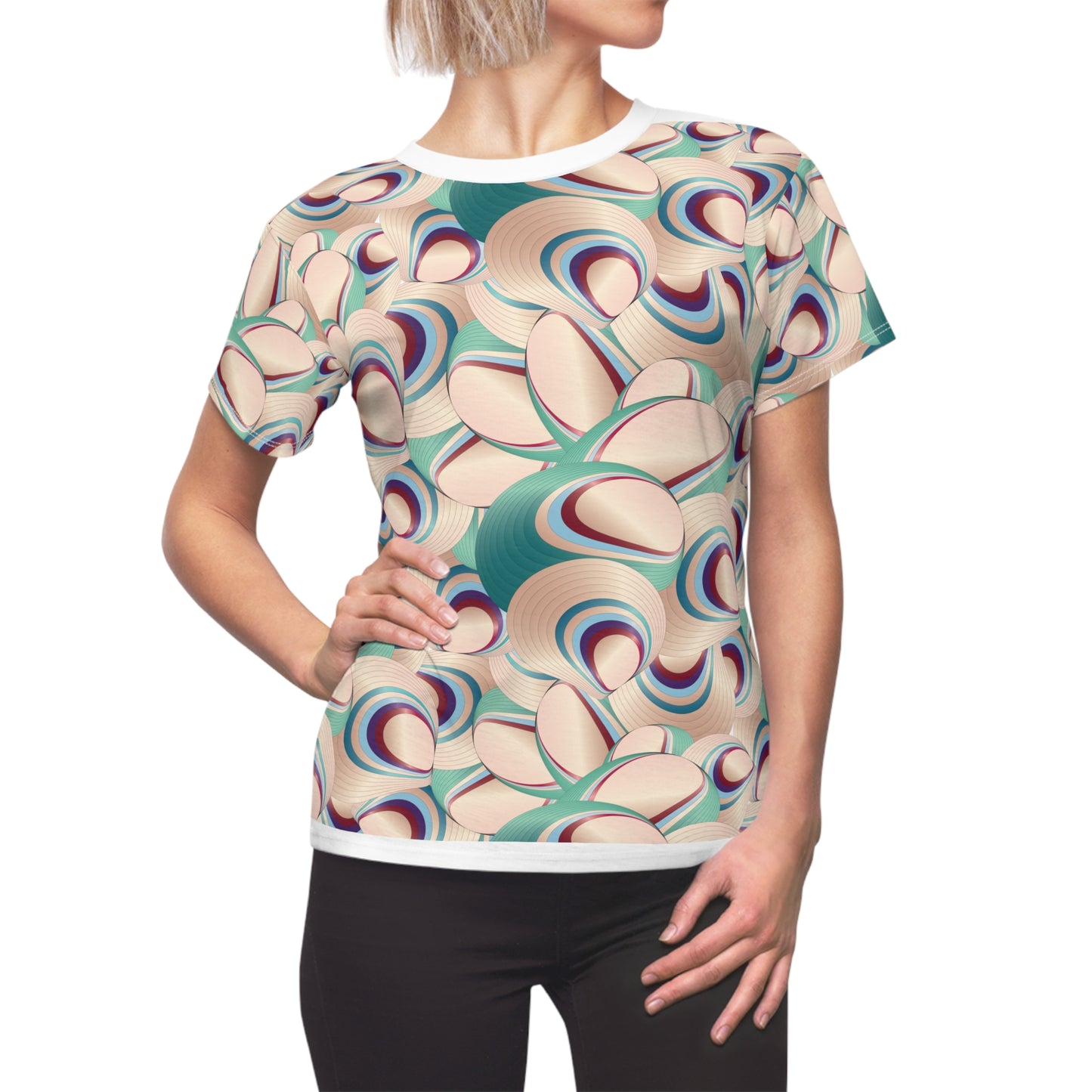 Women's Cut & Sew Tee (AOP) Kukloso MD Ice Cream Swirls No 5A Aqua-Cream Color - Free Shipping