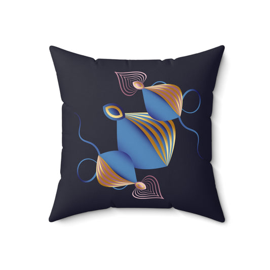 Spun Polyester Square Pillow Kukloso Kuklos Designs No 4378 & 4409 on Dark Navy - Free Shipping