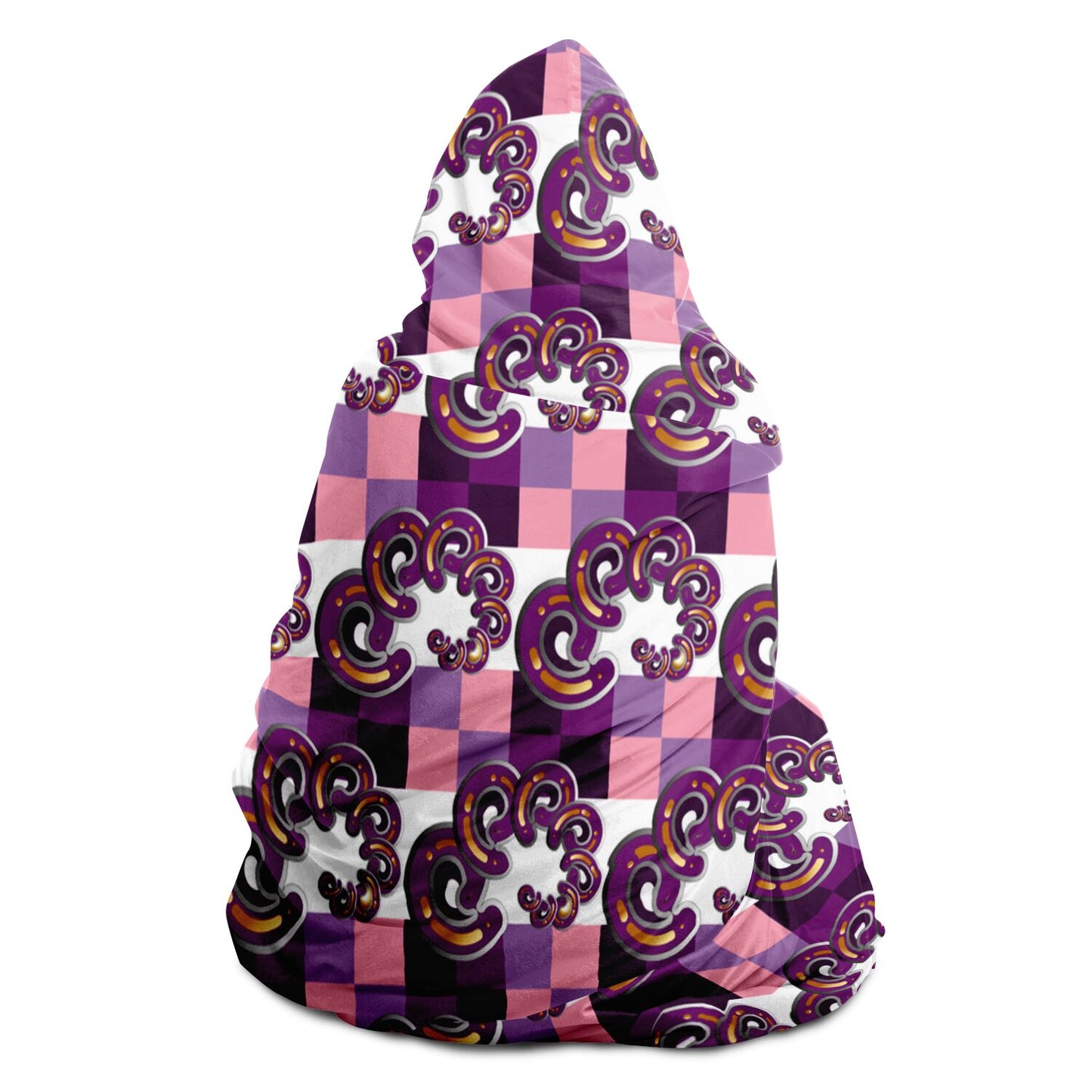 Hooded Blanket - AOP Kukloso Abstractical No 69 Purple, Pink, Silver on White - Free Shipping