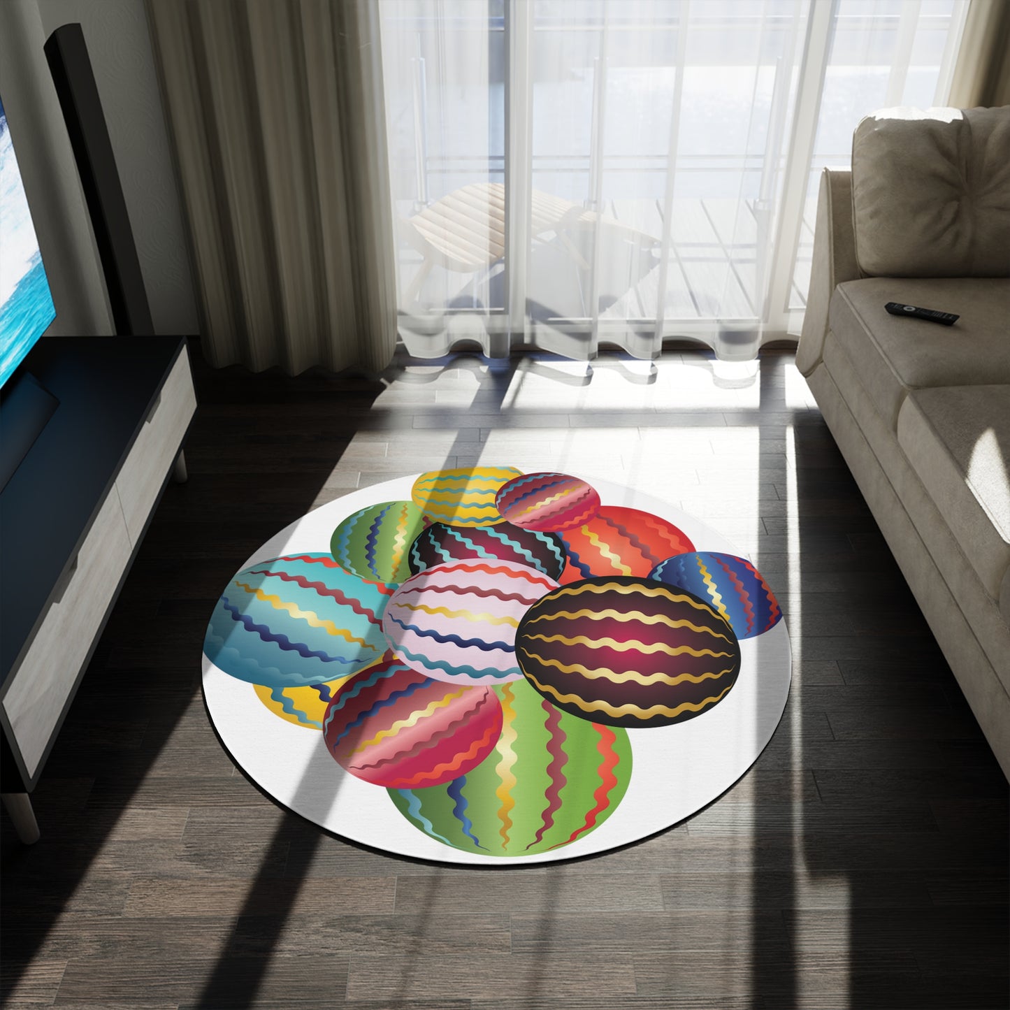 Round Rug Kukloso Abstractical No 264 Multicolored Balls on White Free Shipping