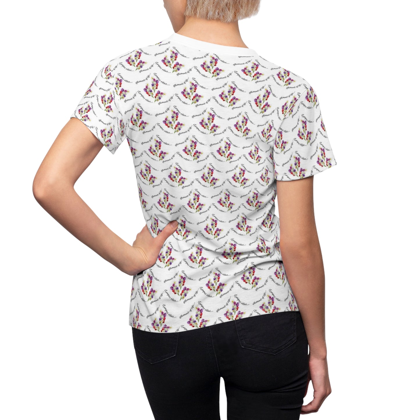 Women's Cut & Sew Tee (AOP) Kukloso 'Moments of Life' Florals on White Small Pattern - Free Shipping