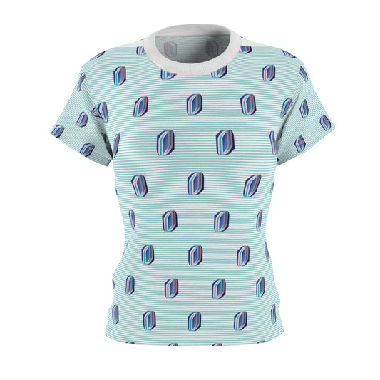 Women's Cut & Sew Tee (AOP) Kukloso Whimsical No 57 No 2 Pink & Navy Shapes on Aqua lines - Free Shipping