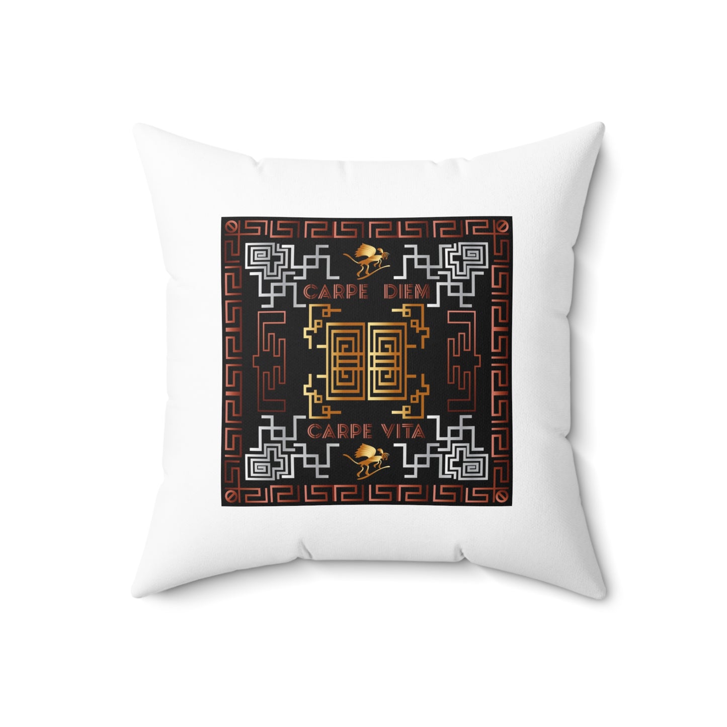 Spun Polyester Square Pillow Kukloso Greek Border 'Carpe Diem' No 15 - Free Shipping