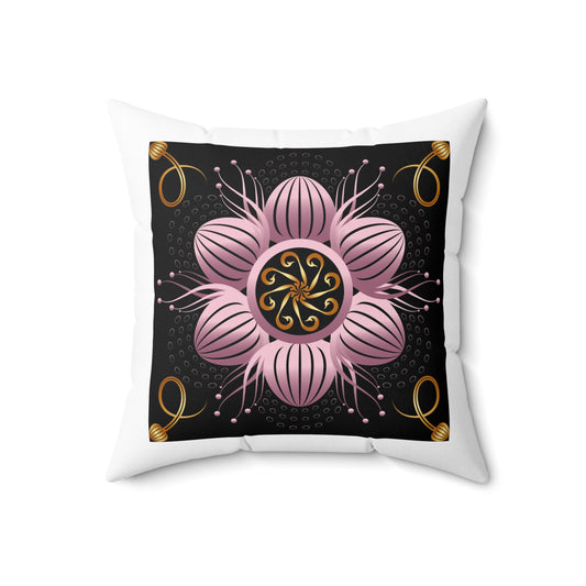 Spun Polyester Square Pillow Kukloso Melange de fleur No 29 Pink/Black & Pink/White - Free Shipping