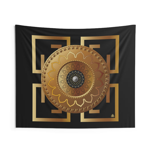 Indoor Wall Tapestries Kukloso  OVC No 4192 Intricate Gold Mandala on Black - Free Shipping