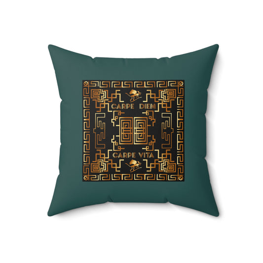 Spun Polyester Square Pillow Kukloso Greek Border 'Carpe Diem' No 7 - Free Shipping