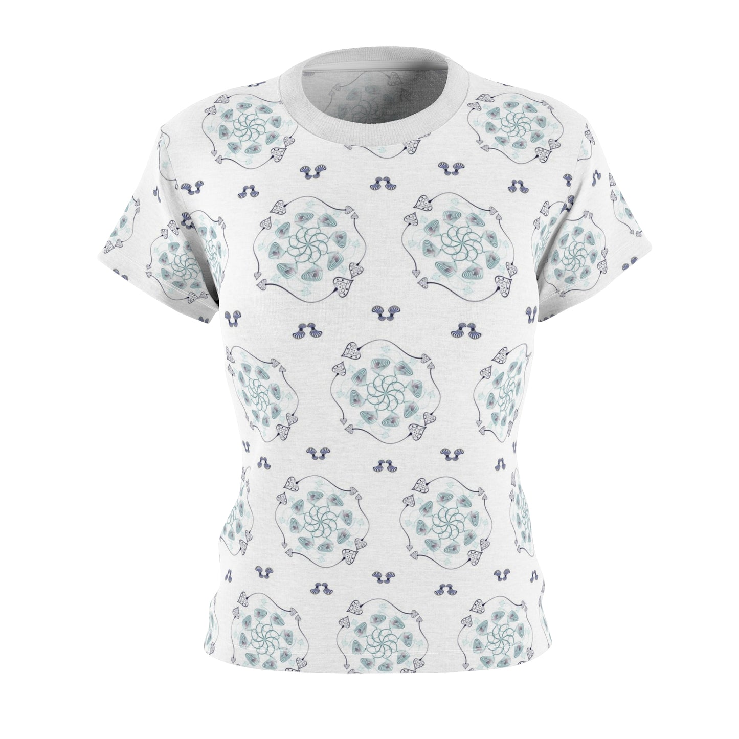 Women's Cut & Sew Tee (AOP) KuklosoAG No 22 Aqua, Navy Shapes on White - Free Shipping