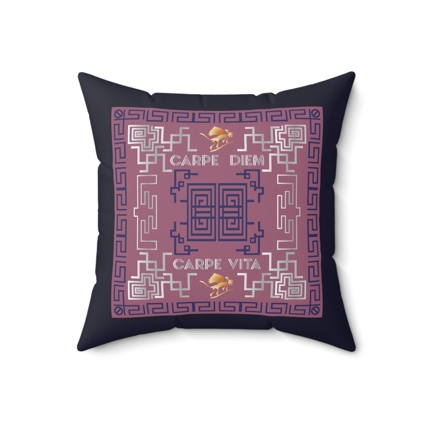 Spun Polyester Square Pillow Kukloso Greek Border 'Carpe Diem' No 1 - Free Shipping