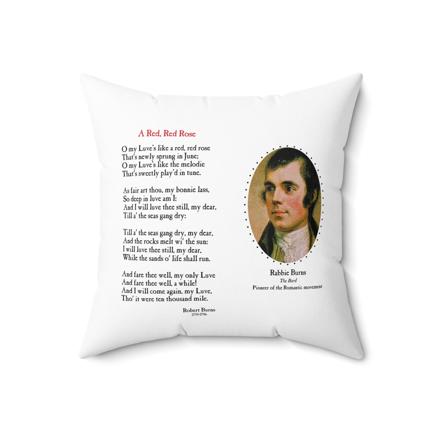 Spun Polyester Square Pillow Kukloso Genius Poets: Robert Burns - Elizabeth Barrett Browning - Free Shipping