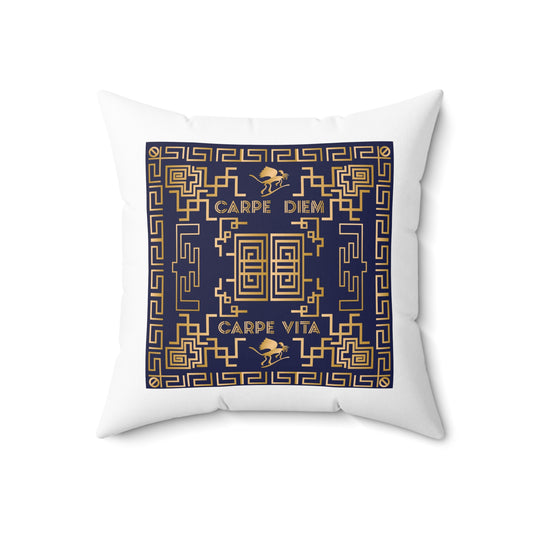 Spun Polyester Square Pillow Kukloso Greek Border 'Carpe Diem' No 5 - Free Shipping