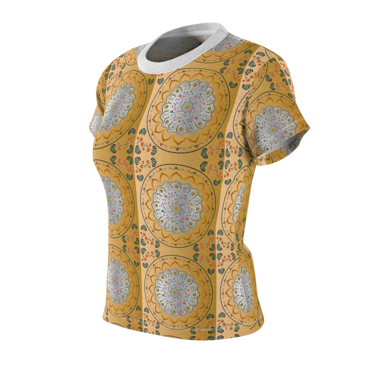 Women's Cut & Sew Tee (AOP) Kukloso Mandala No 139 No 8 Silver on Gold - Free Shipping