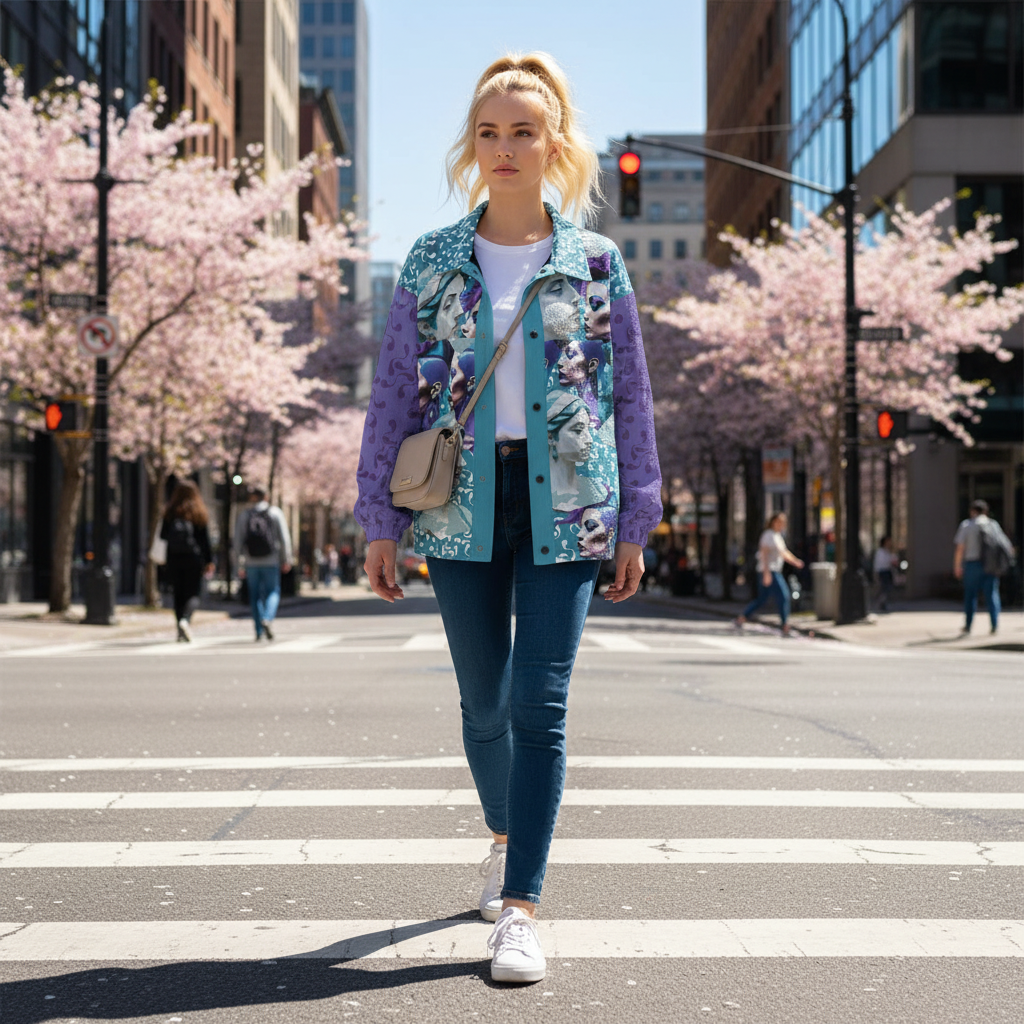 AOP Unisex Casual Lapel Jacket Kukloso Patchwork Collage No 94