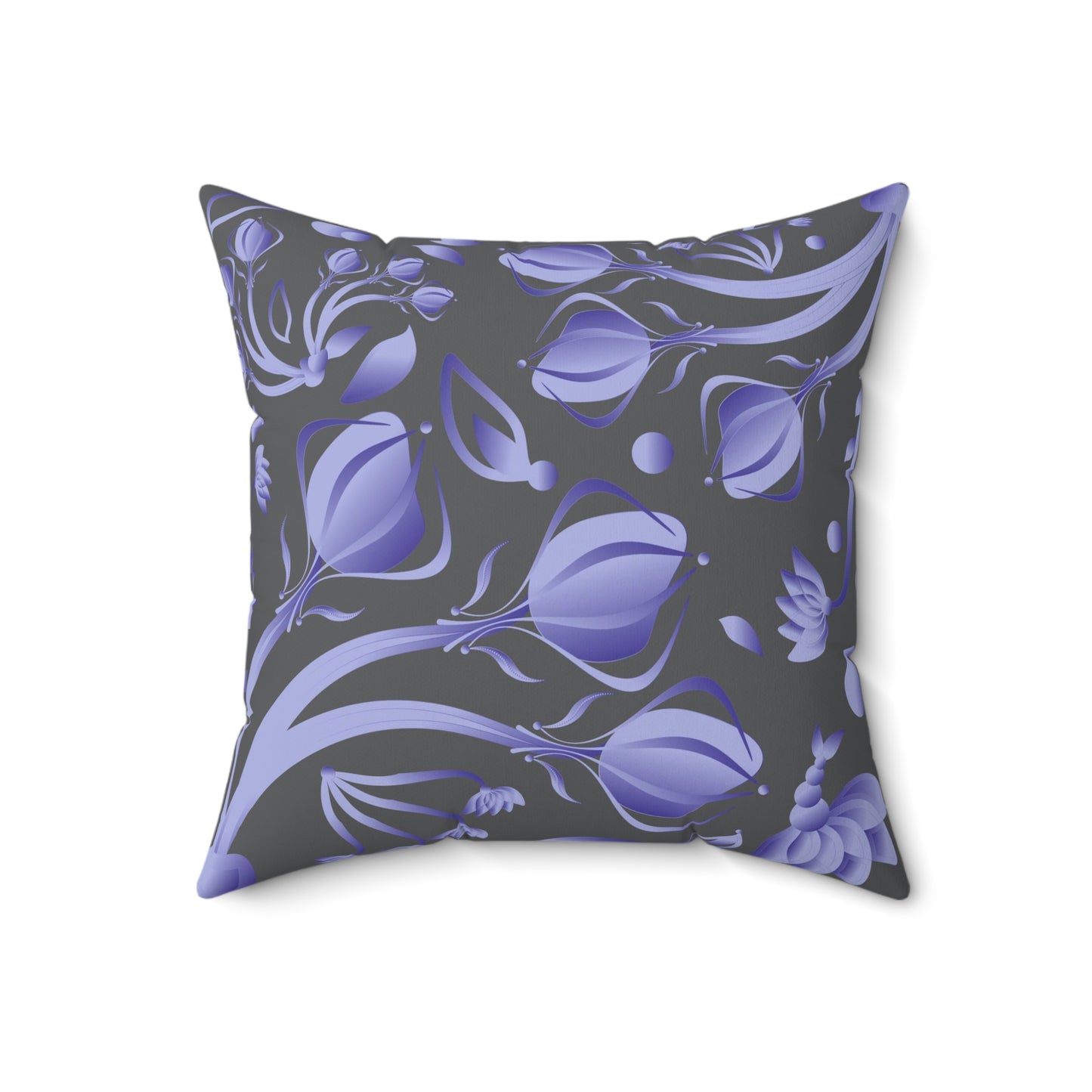 Spun Polyester Square Pillow Kukloso Melange de fleur No 9 Navy & Gray- Free Shipping