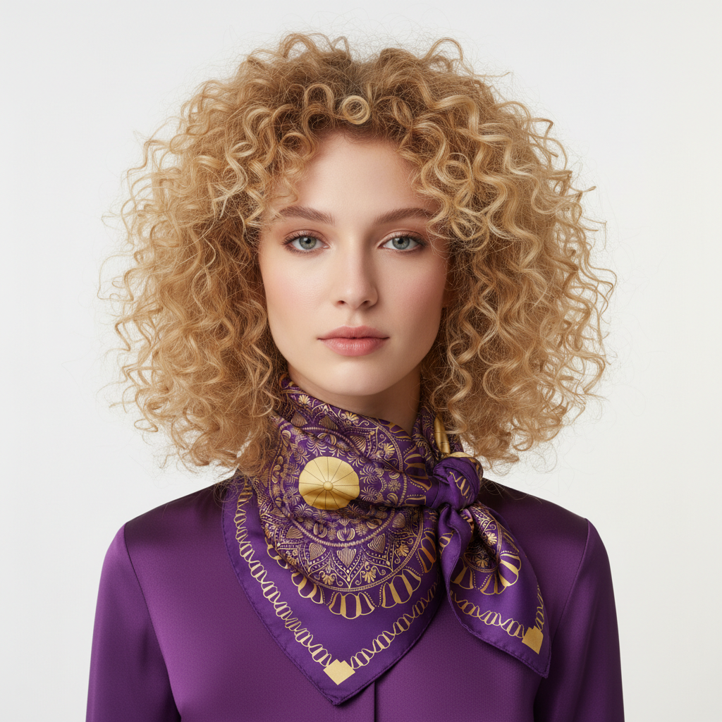 100% Silk Charmeuse Square Scarf  The Purple Mandala