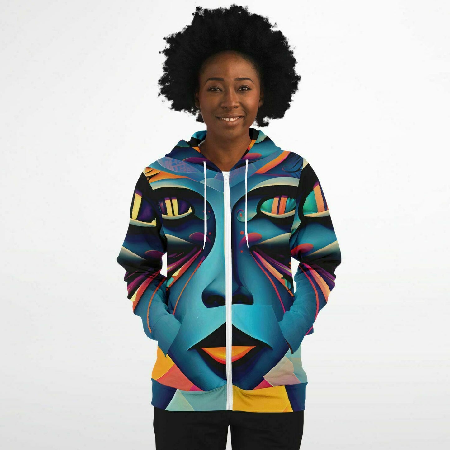 Fashion Zip-Up Hoodie - AOP Kukloso Cubist Faces No 10 - Free Shipping