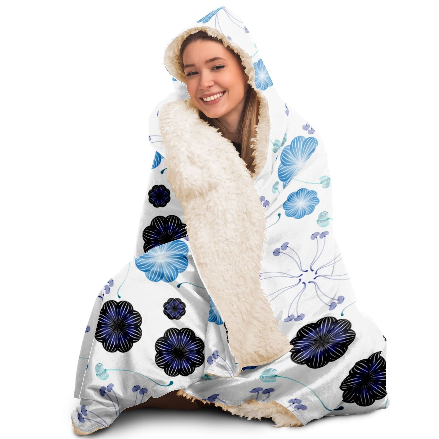 Hooded Blanket - AOP Kukloso Abstractical No 272 Blue Abstract Shapes on White - Free Shipping