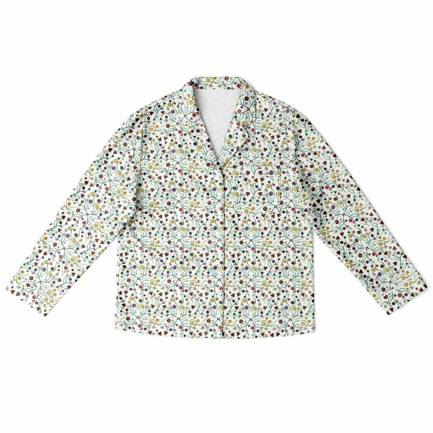 Women's Satin Pajamas - AOP Kukloso Melange de fleur No 3 Multicolored abstract flowers on White - Free Shipping