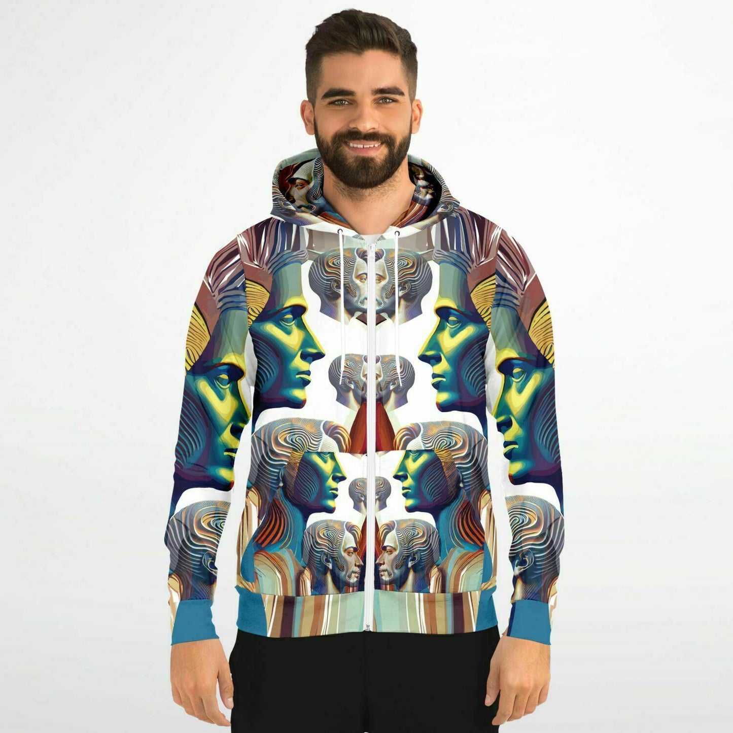 Fashion Zip-Up Hoodie - AOP Kukloso Cubist Faces No 41 - Free Shipping