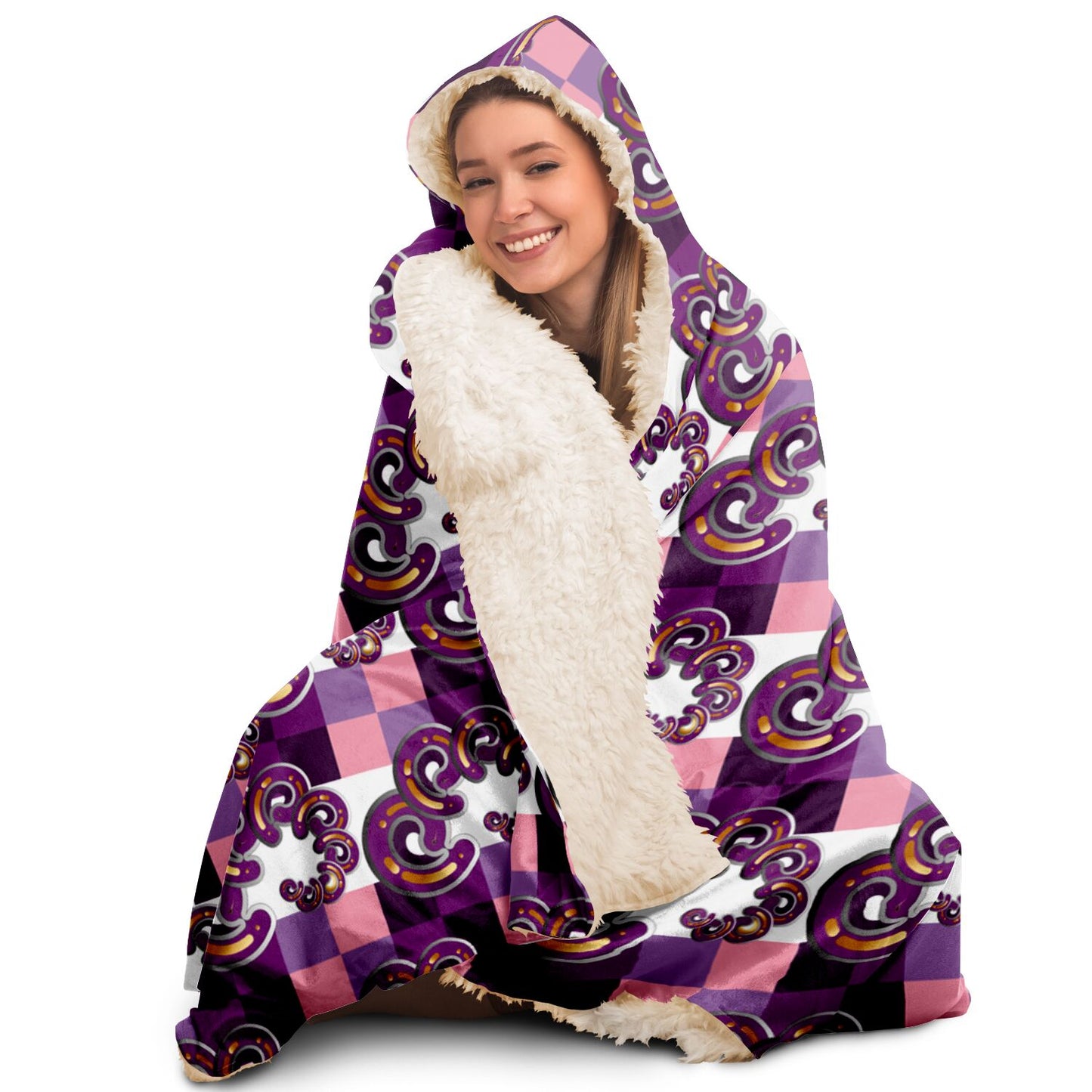 Hooded Blanket - AOP Kukloso Abstractical No 69 Purple, Pink, Silver on White - Free Shipping