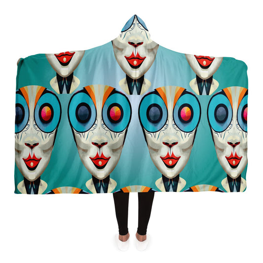 Hooded Blanket - AOP Kukloso Cubist Faces No 12 Blue Green- Free Shipping