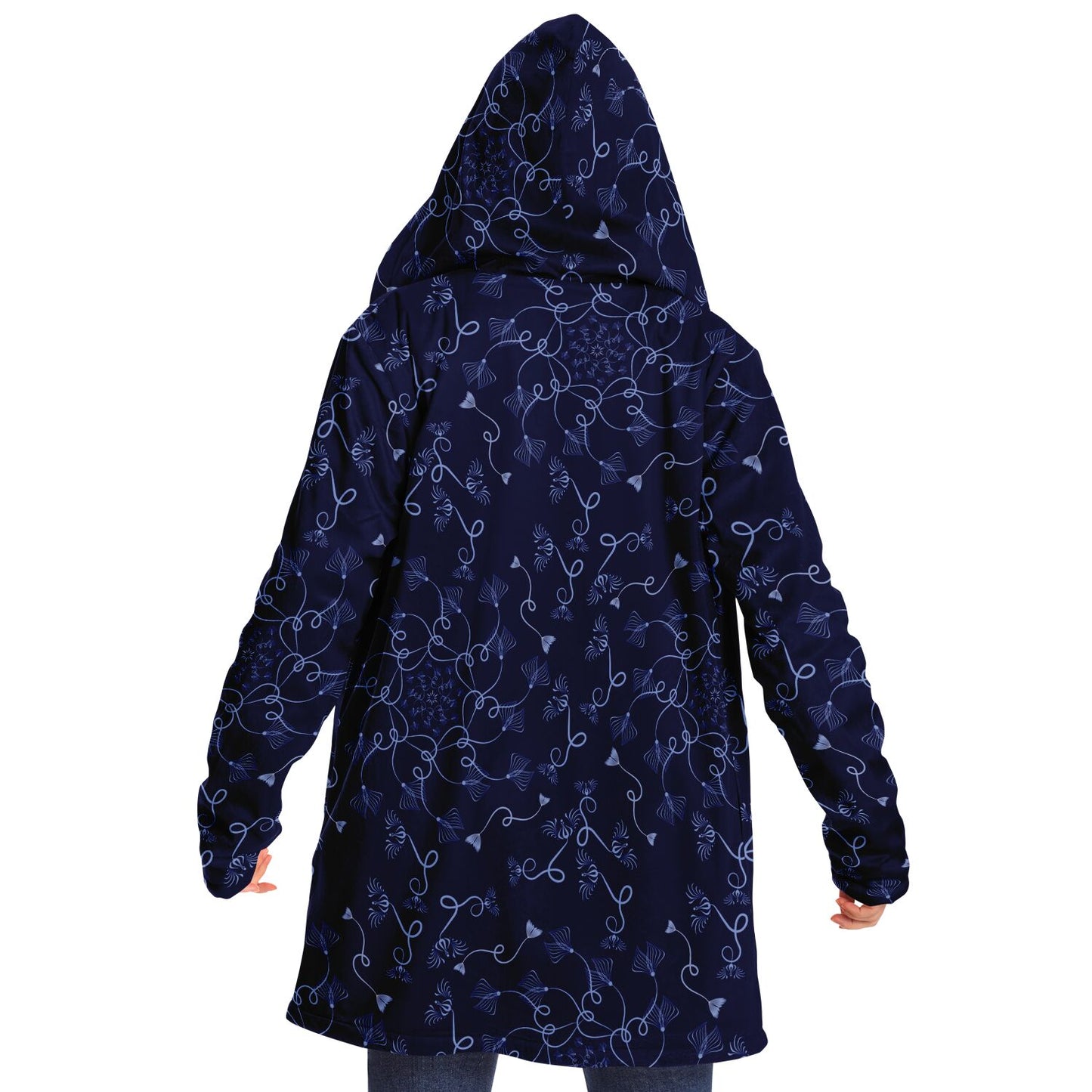 Microfleece Cloak - AOP Kukloso Abstractical No 19 Periwinkle Florals on Navy - Free Shipping