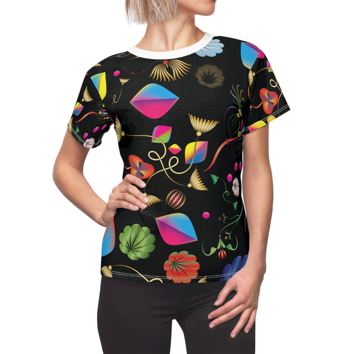 Women's Cut & Sew Tee (AOP) Abstractcal No 24 Multicolored on Black - Free Shipping