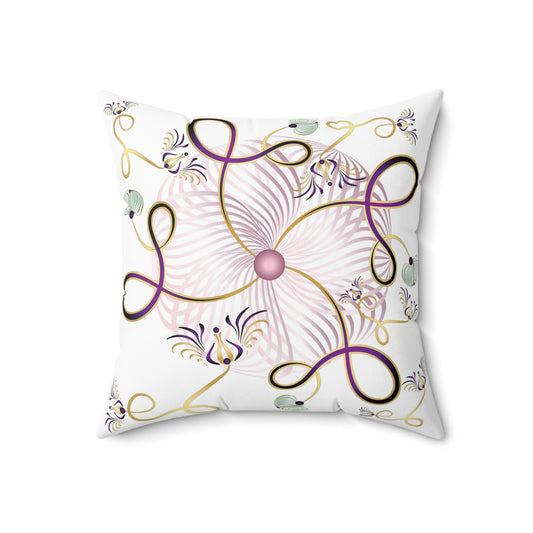 Spun Polyester Square Pillow Kukloso Whimsical No 25 White & Pink - Free Shipping