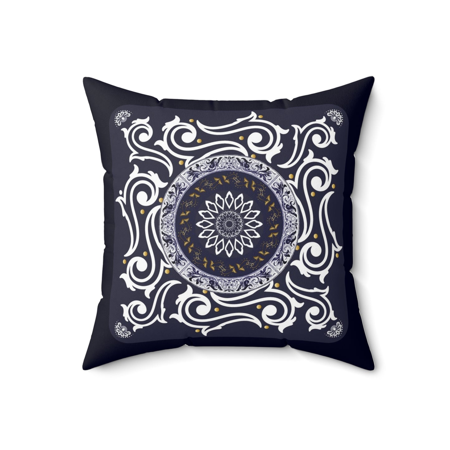 Spun Polyester Square Pillow Kukloso Mandala No 88 Navy/Purple/Violet - Free Shipping