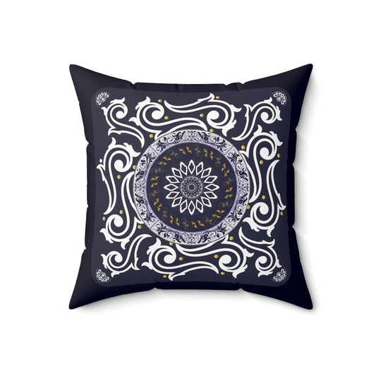 Spun Polyester Square Pillow Kukloso Mandala No 88 Navy/Purple/Violet - Free Shipping