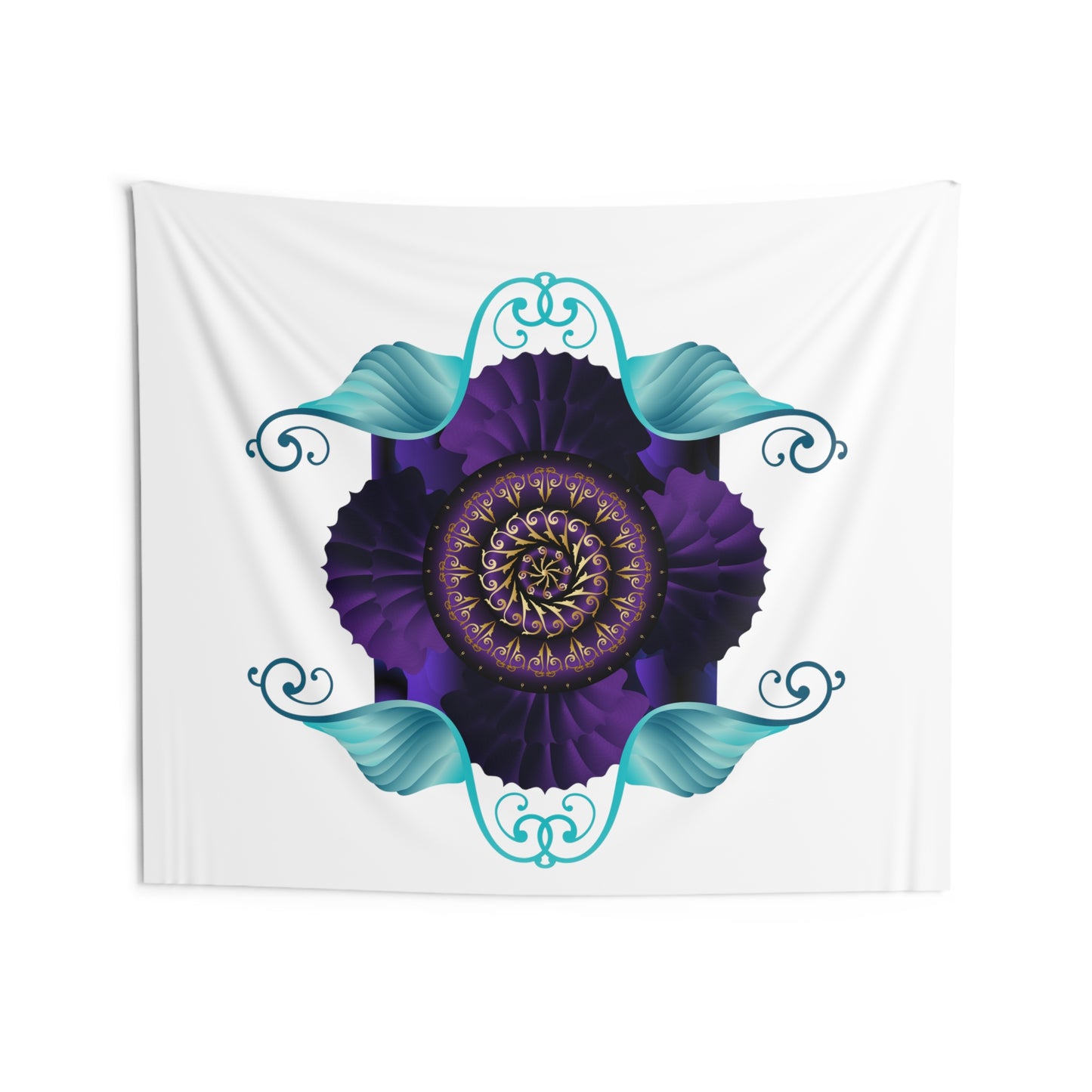 Indoor Wall Tapestries Kuklos No 4364 Abstract Mandala Aqua & Deep Violet- Free Shipping