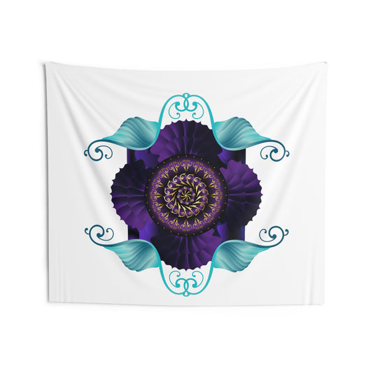 Indoor Wall Tapestries Kuklos No 4364 Abstract Mandala Aqua & Deep Violet- Free Shipping