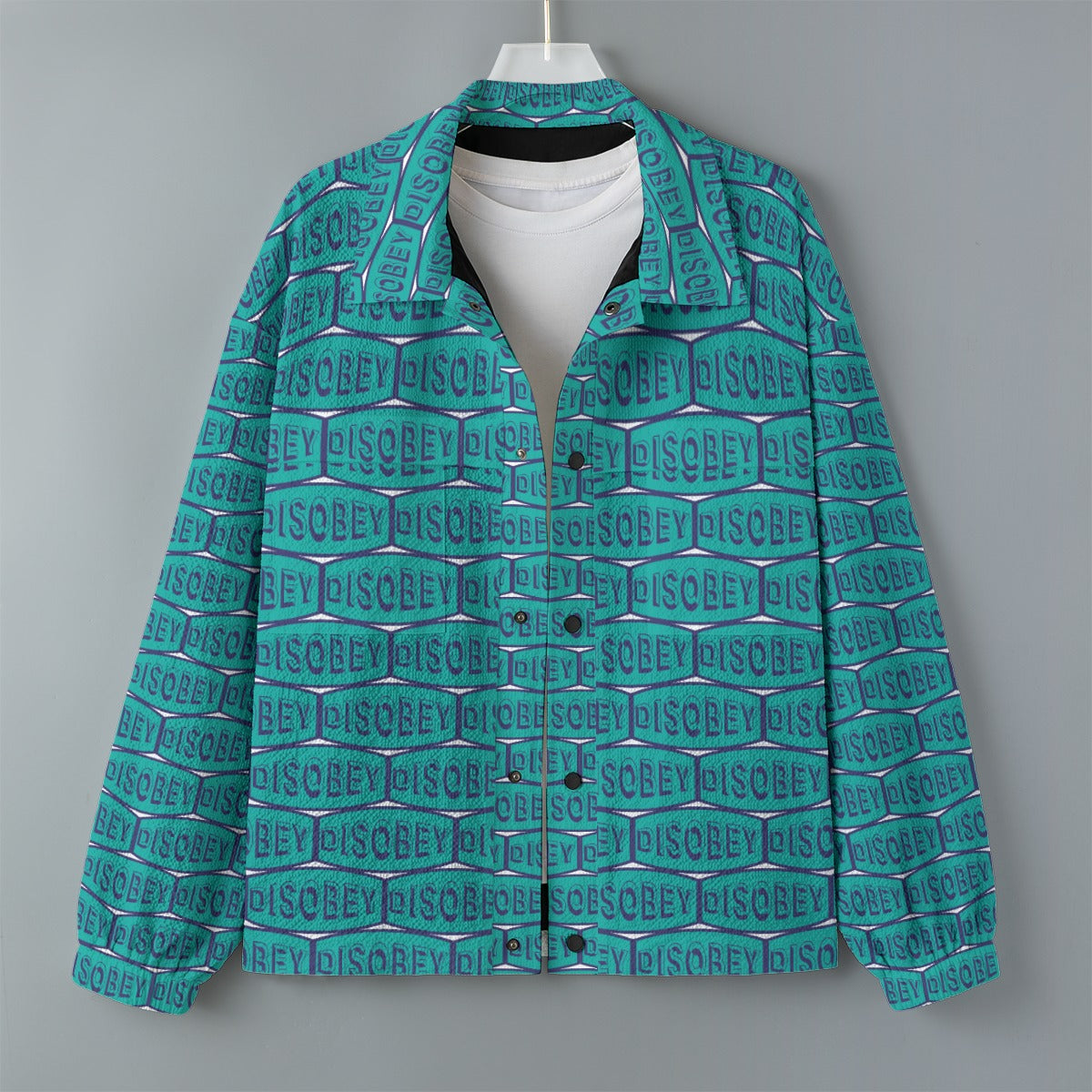 AOP Unisex Casual Lapel Jacket Kukloso Disobey Turquoise