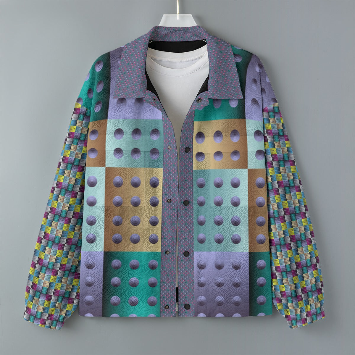 AOP Unisex Casual Lapel Jacket Kukloso Patchwork Collage No 27