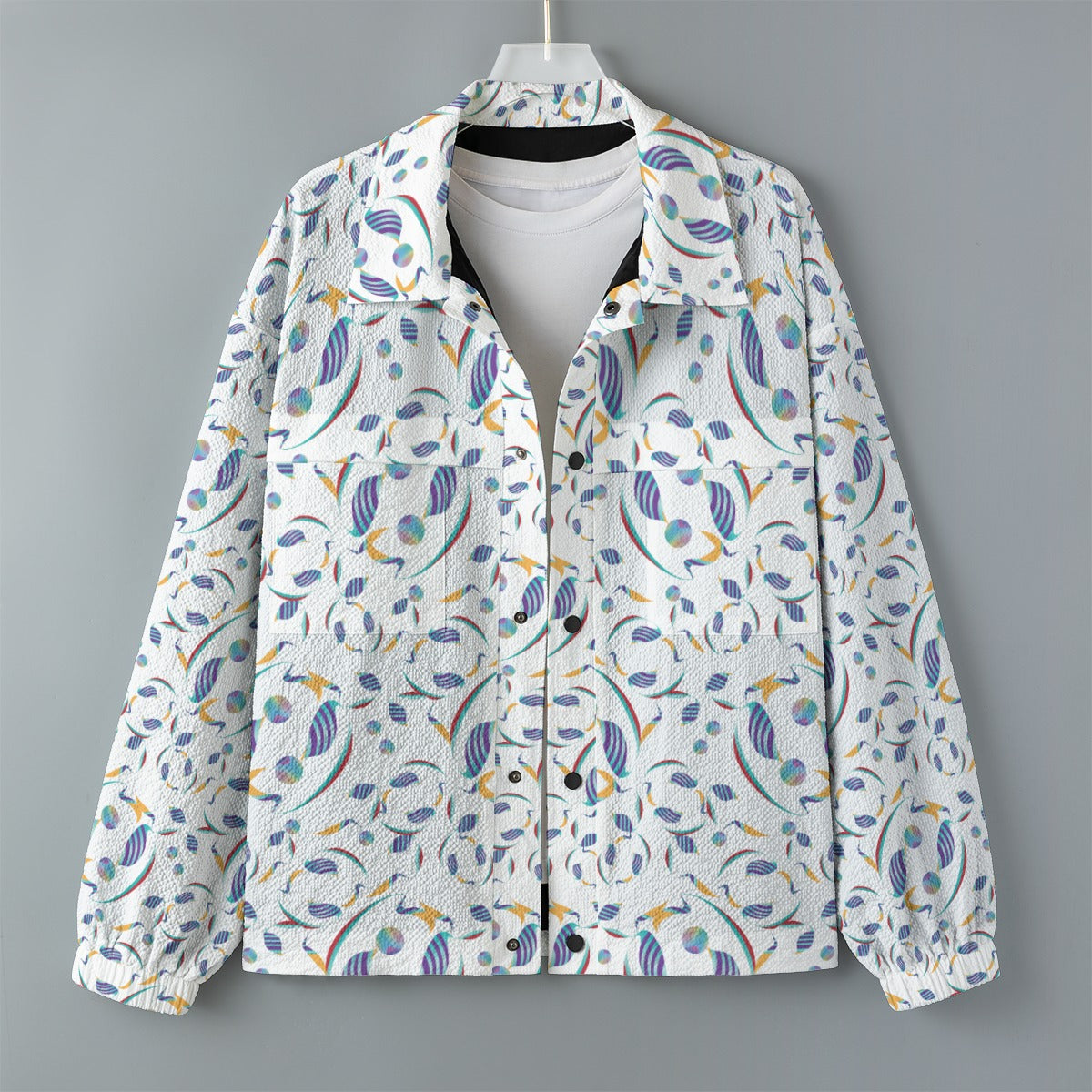 AOP Unisex Casual Lapel Jacket Kukloso Whimsical White