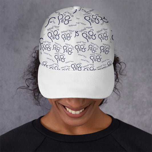 All-Over Print Unisex Peaked Cap With Box Kukloso P's & Q's White