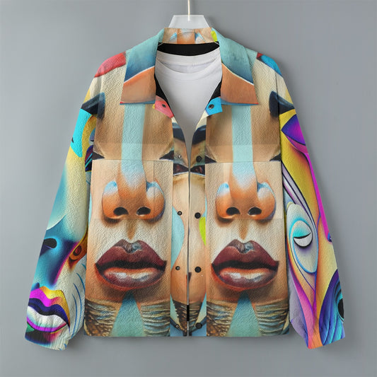 AOP Unisex Casual Lapel Jacket Kukloso Cubist Faces No 9