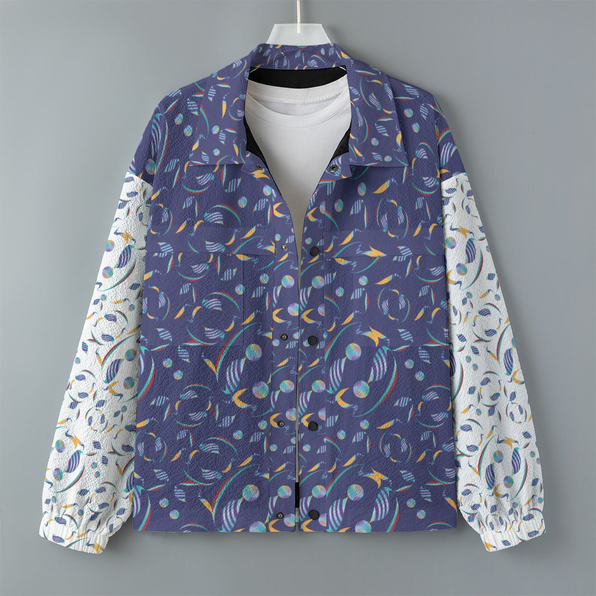 AOP Unisex Casual Lapel Jacket Kukloso Whimsical Navy/White