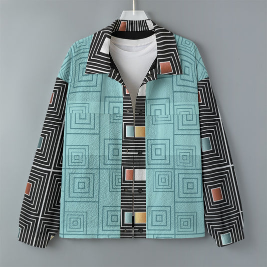 AOP Unisex Casual Lapel Jacket Kukloso Patchwork Collage No 17