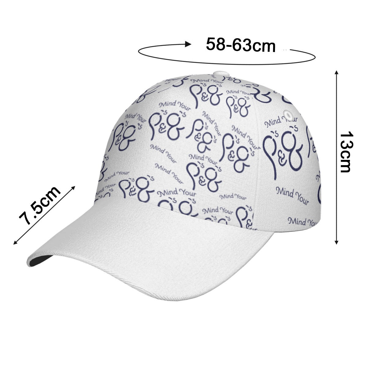 All-Over Print Unisex Peaked Cap With Box Kukloso P's & Q's White