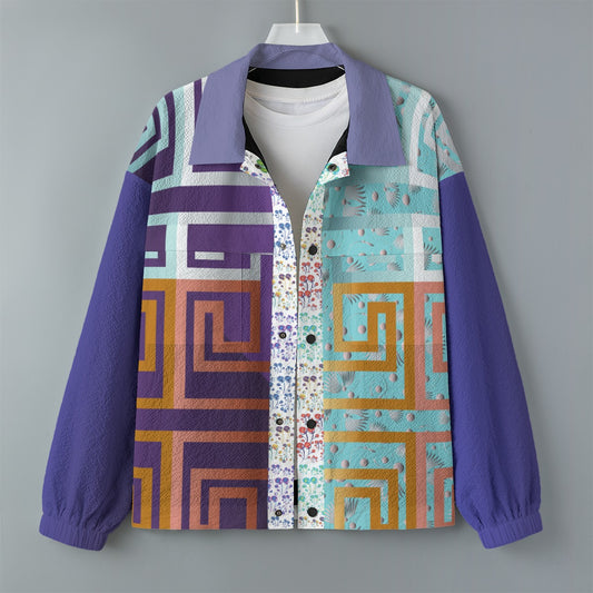 AOP Unisex Casual Lapel Jacket Kukloso Patchwork Collage No 90