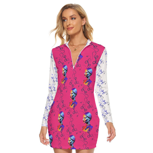 All-Over Print Women's Zip Front Tight Dress Kukloso Abstract No 1240