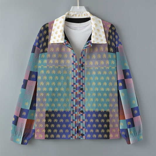 AOP Unisex Casual Lapel Jacket Kukloso Patchwork Collage No 5