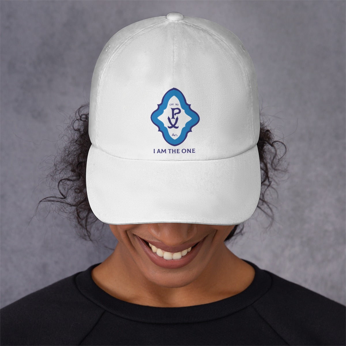 All-Over Print Peaked Cap With Box Kukloso 'I Am The One' Chi Ro PX Christogram Blue