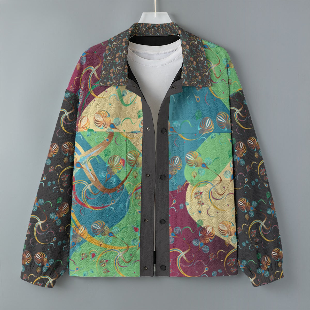 AOP Unisex Casual Lapel Jacket Kukloso Patchwork Collage No 67