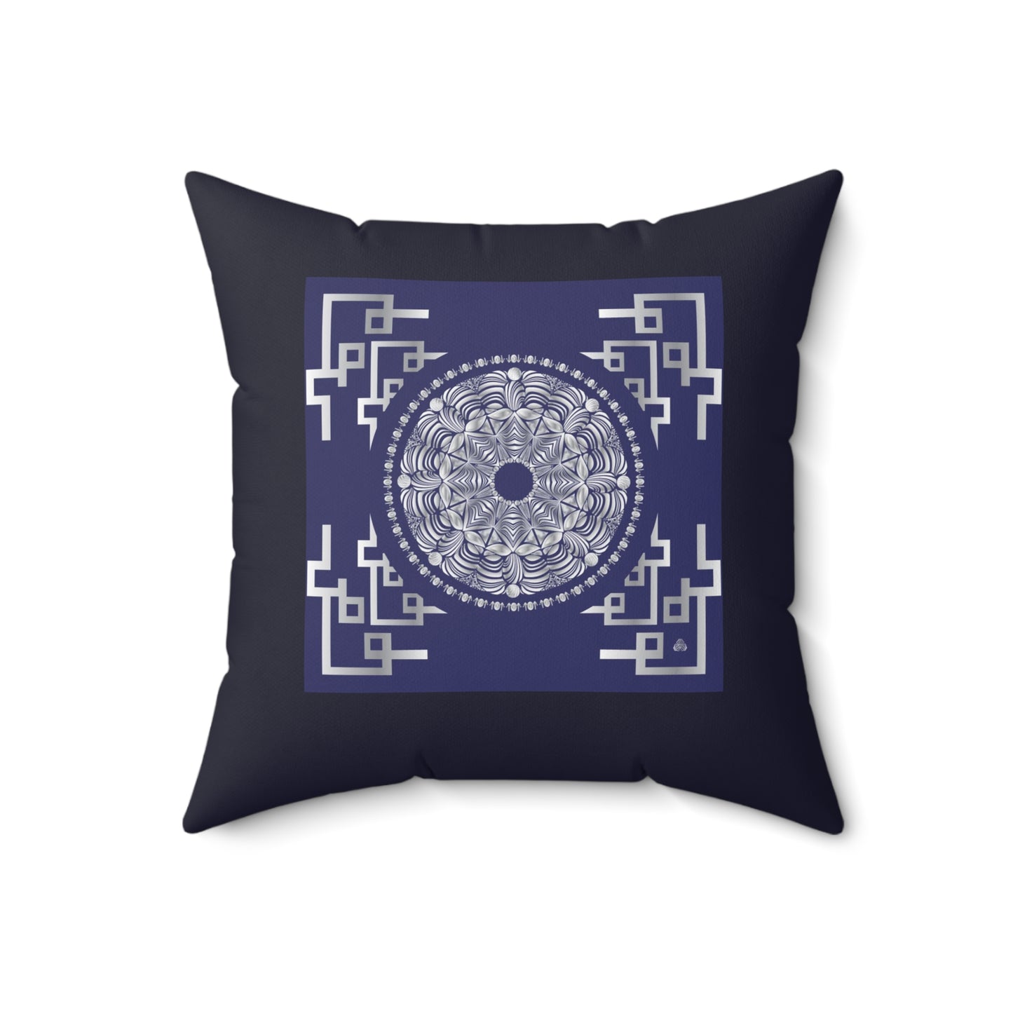 Spun Polyester Square Pillow Kukloso Mandala No 49 gold/Navy - Free Shipping