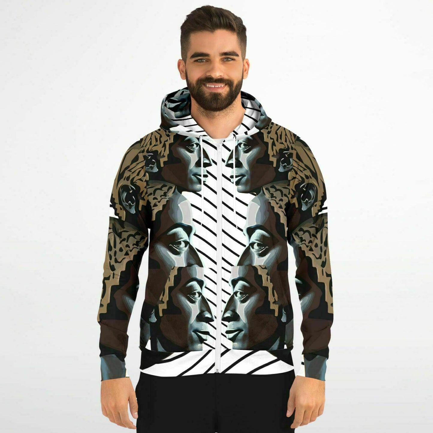 Fashion Zip-Up Hoodie - AOP Kukloso Cubist Faces No 43 C - Free Shipping