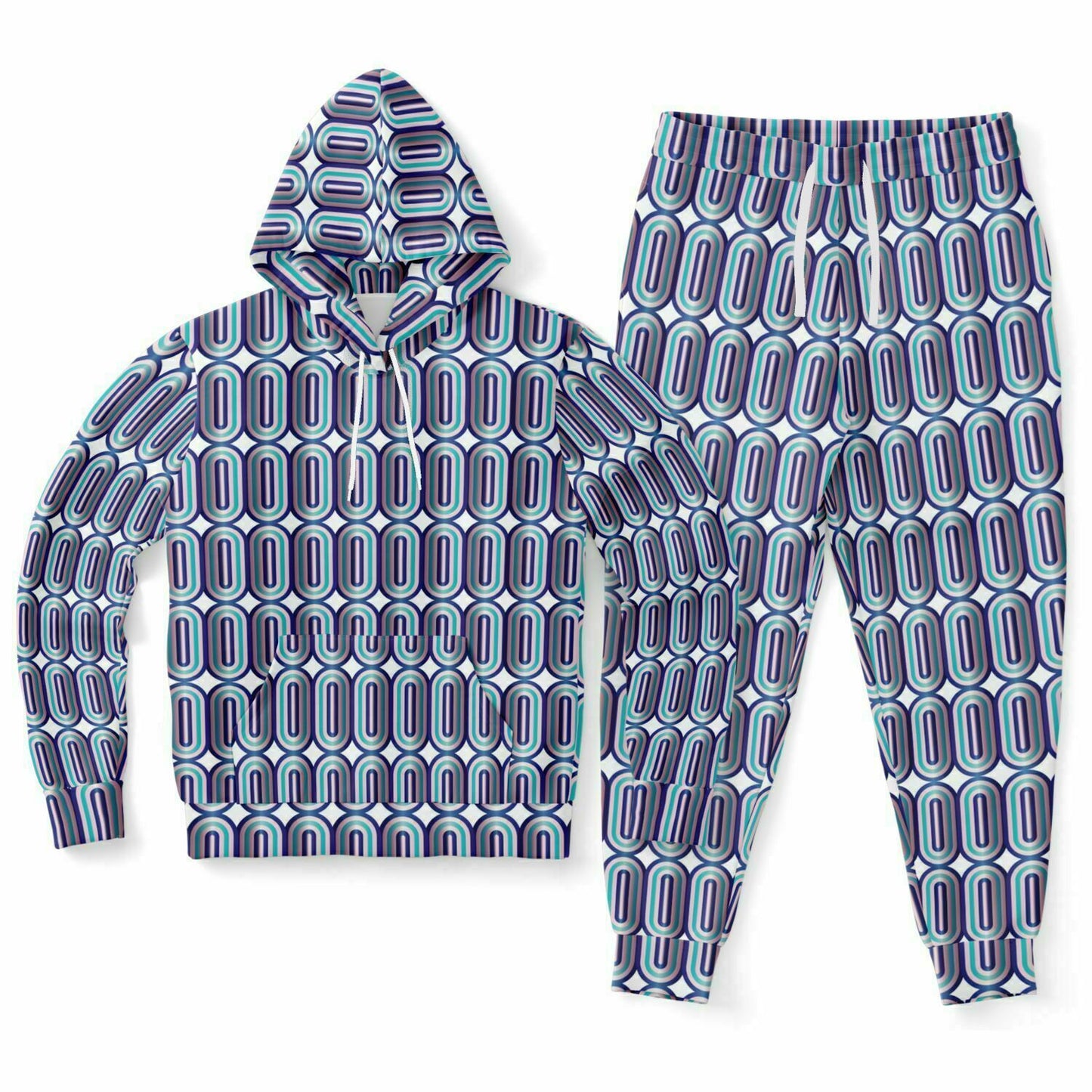 Athletic Hoodie & Jogger - AOP Kukloso Abstractical No 99, Aqua, Navy,Pink on White - Free Shipping